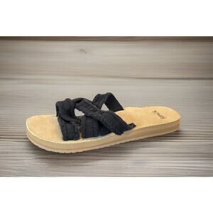 Sanuk Womens Fraidy Slides Black Sz 6 Slip On Sandals Soft Top Foam Comfort NEW